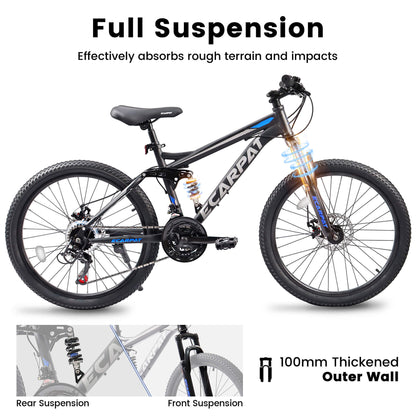 24inch MTB Bike With Disc Brakes, 21-Speed Gear System, Sturdy Durable Frame,Tool Kit, Ideal For Unisex Travel, Commuting And Mountain Cycling