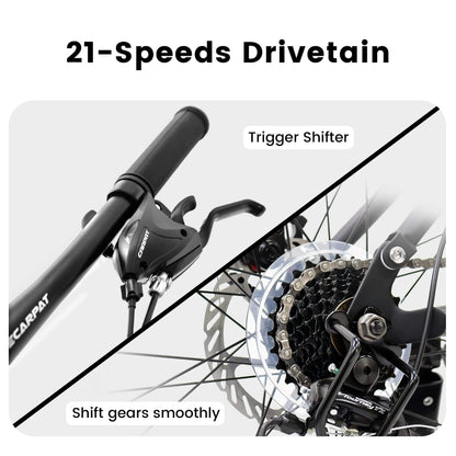 24inch MTB Bike With Disc Brakes, 21-Speed Gear System, Sturdy Durable Frame,Tool Kit, Ideal For Unisex Travel, Commuting And Mountain Cycling