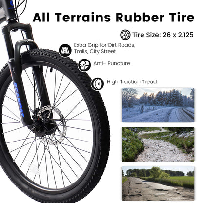 24inch MTB Bike With Disc Brakes, 21-Speed Gear System, Sturdy Durable Frame,Tool Kit, Ideal For Unisex Travel, Commuting And Mountain Cycling